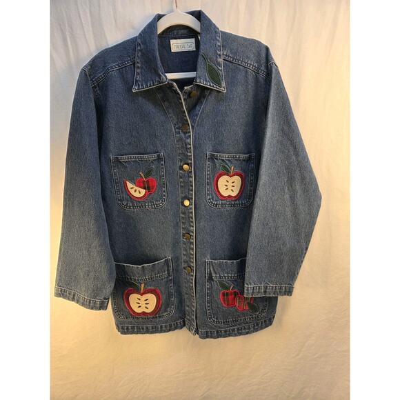 Mandal Bay Jackets & Blazers - Vintage Mandal Bay Women's Size Medium Apple Embroidered Denim Jacket Cotton 90s